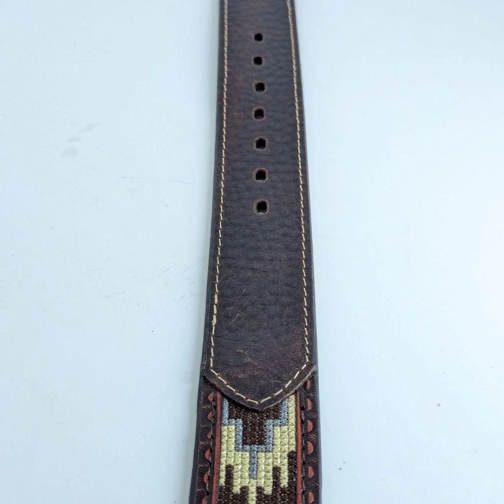 Roper Men's Aztec Embroidered Belt with Buckle, Brown, Size 32